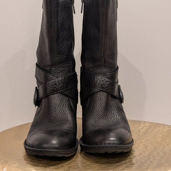 Born Heeled Low-Calf Moto Black Leather Boots - Women's sz 7 - Picture 5 of 12
